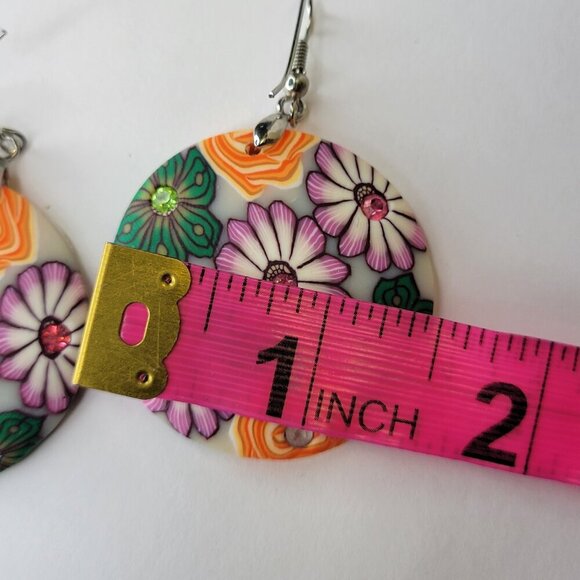 Floral Sequin Round Earrings Light Flower Earrings - Picture 4 of 5